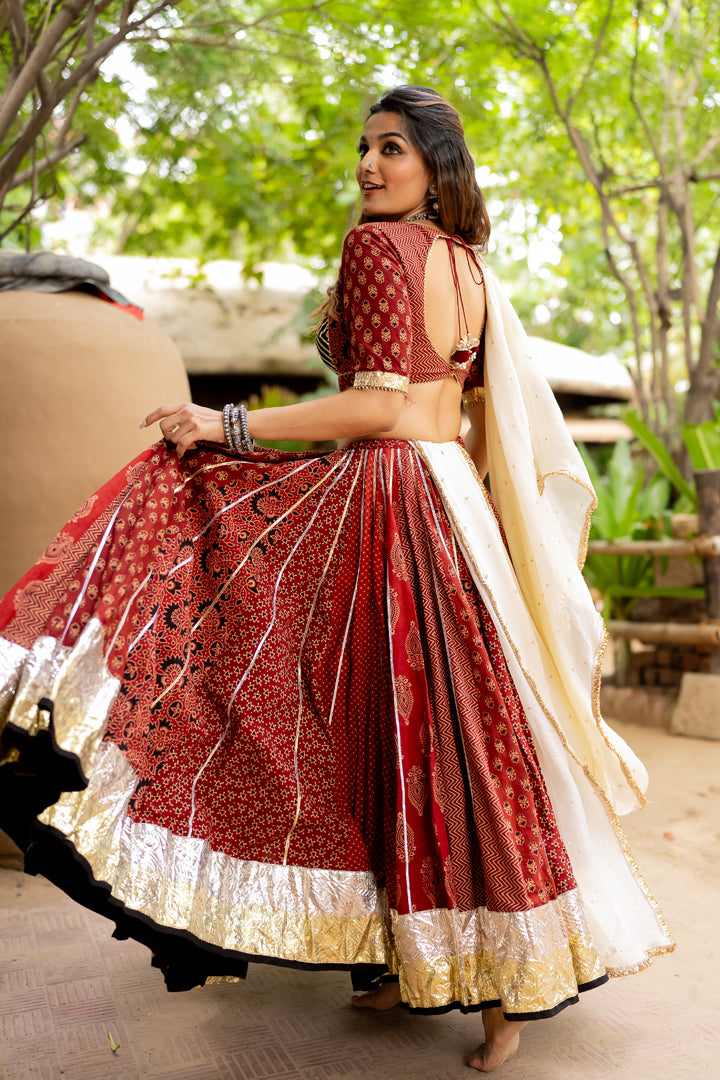 Maroon Gamthi Lehenga Set - Anjanase