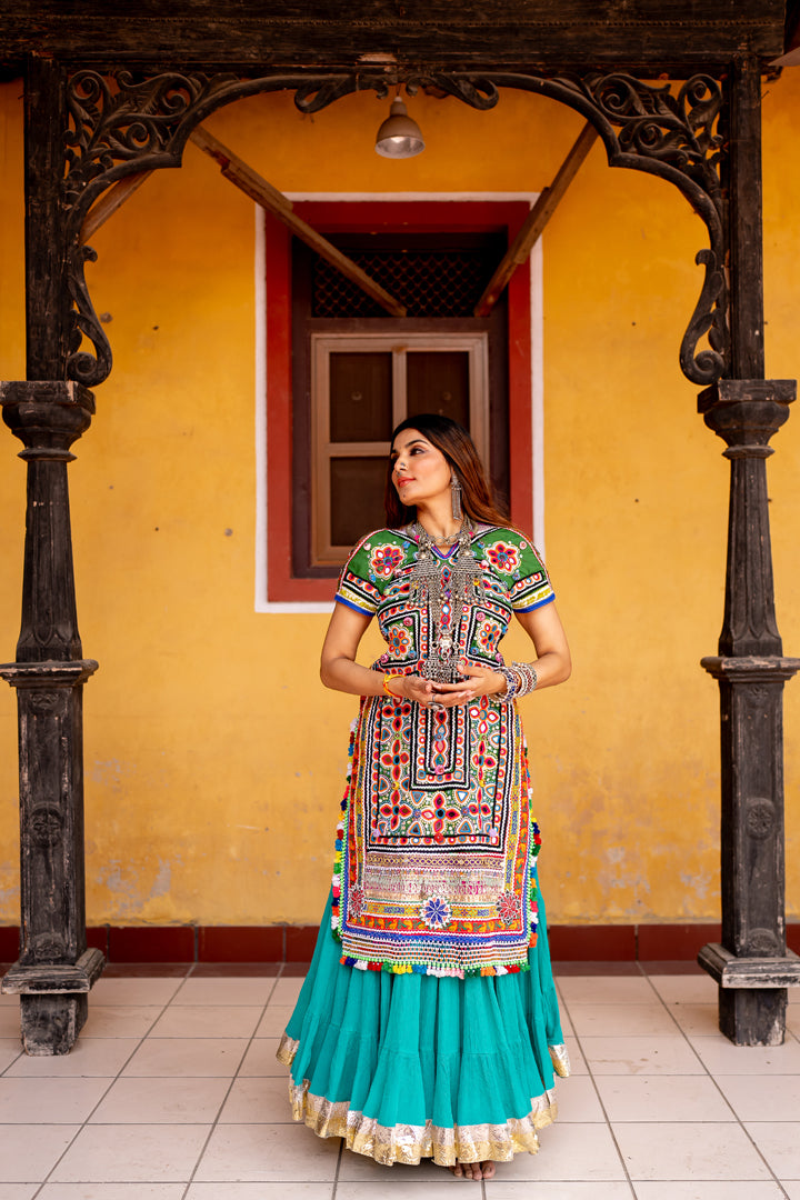 Turquoise Flared Skirt - Anjanase