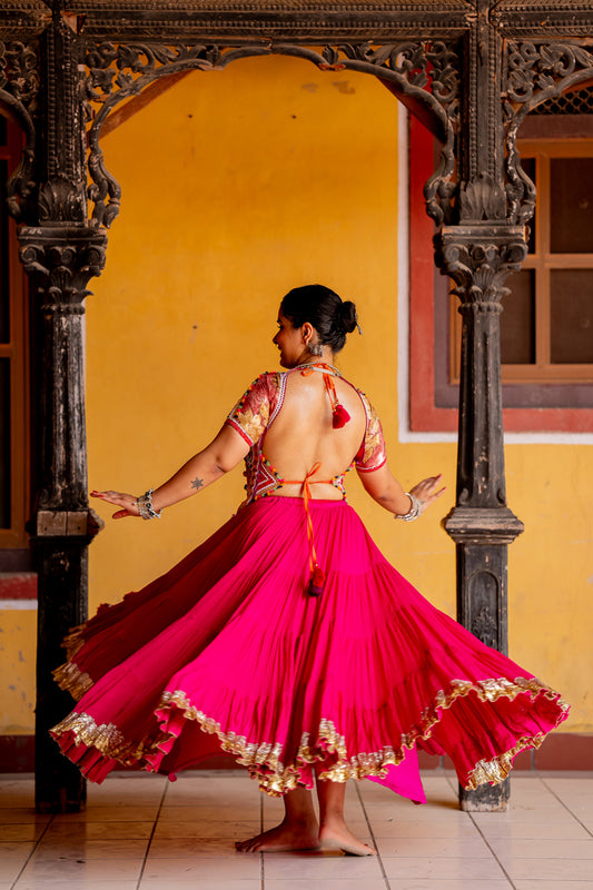 Hot Pink Flared Skirt - Anjanase