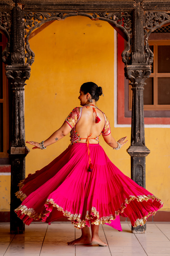 Hot Pink Flared Skirt - Anjanase