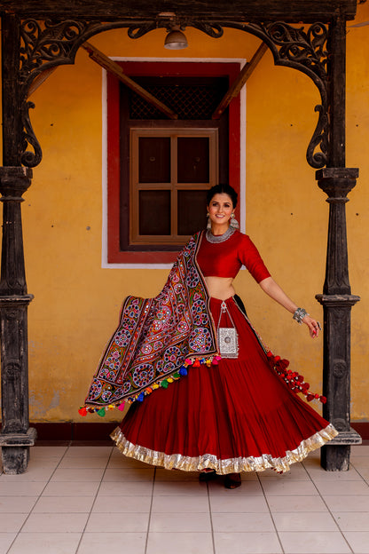 Red & Black Heavy Patch Lehenga Set - Anjanase