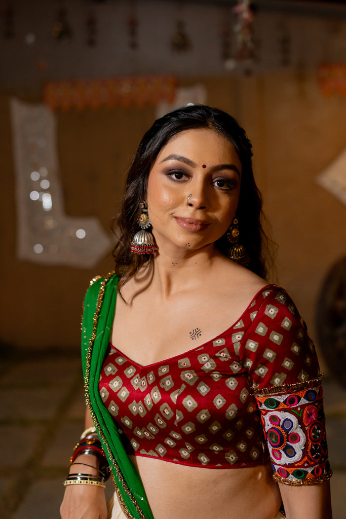 Maroon Bandhani Patch Blouse - Anjanase