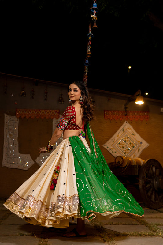 Navratri Mirror lehenga set White skirt 
