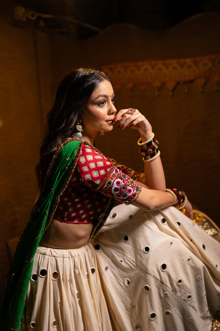 Navratri Mirror lehenga set White skirt 