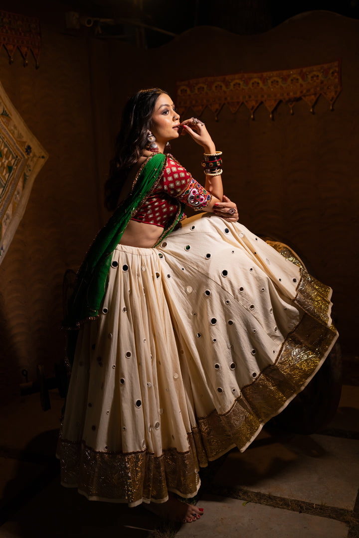 Navratri Mirror lehenga set White skirt 