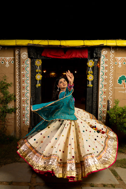White Multicolour Mirror Cotton Skirt - Anjanase