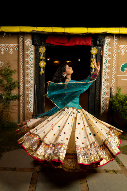 White Multicolour Mirror Cotton Skirt - Anjanase