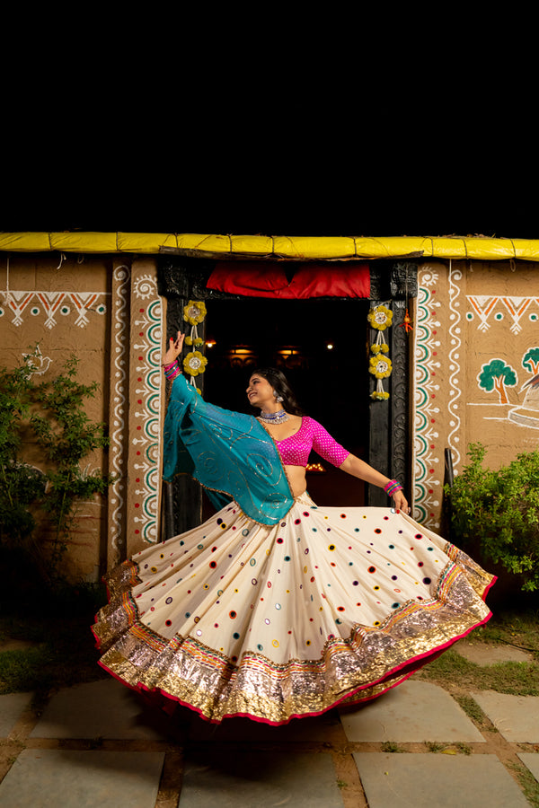 White Multicolour Mirror Cotton Skirt - Anjanase