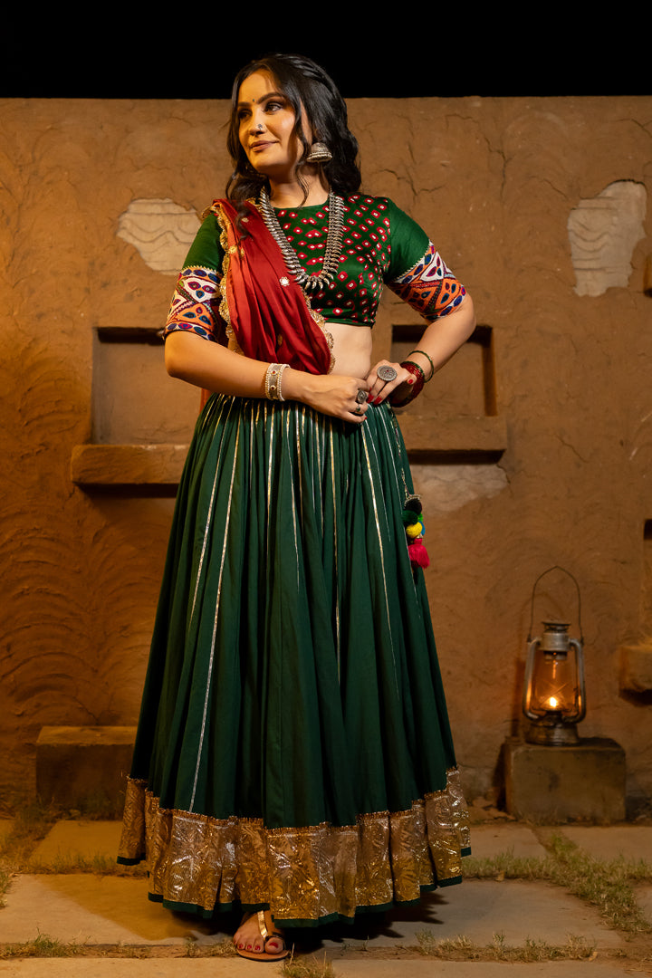 Green Bandhani Patch Blouse - Anjanase