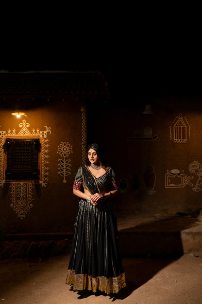 Black Cotton Lehenga Set - Anjanase