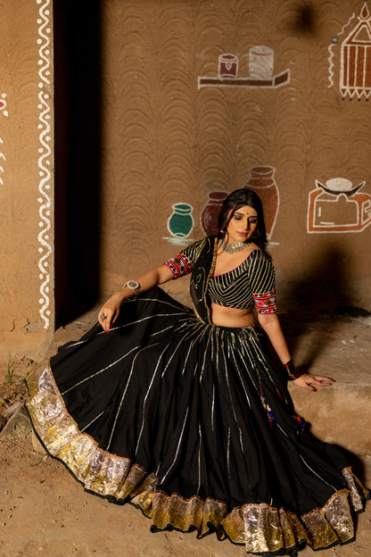 Black Cotton Lehenga Set - Anjanase