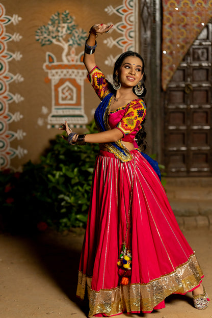 Pink Cotton Lehenga Set - Anjanase