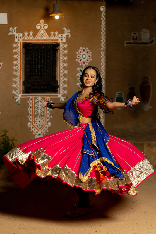 Pink Cotton Lehenga Set - Anjanase