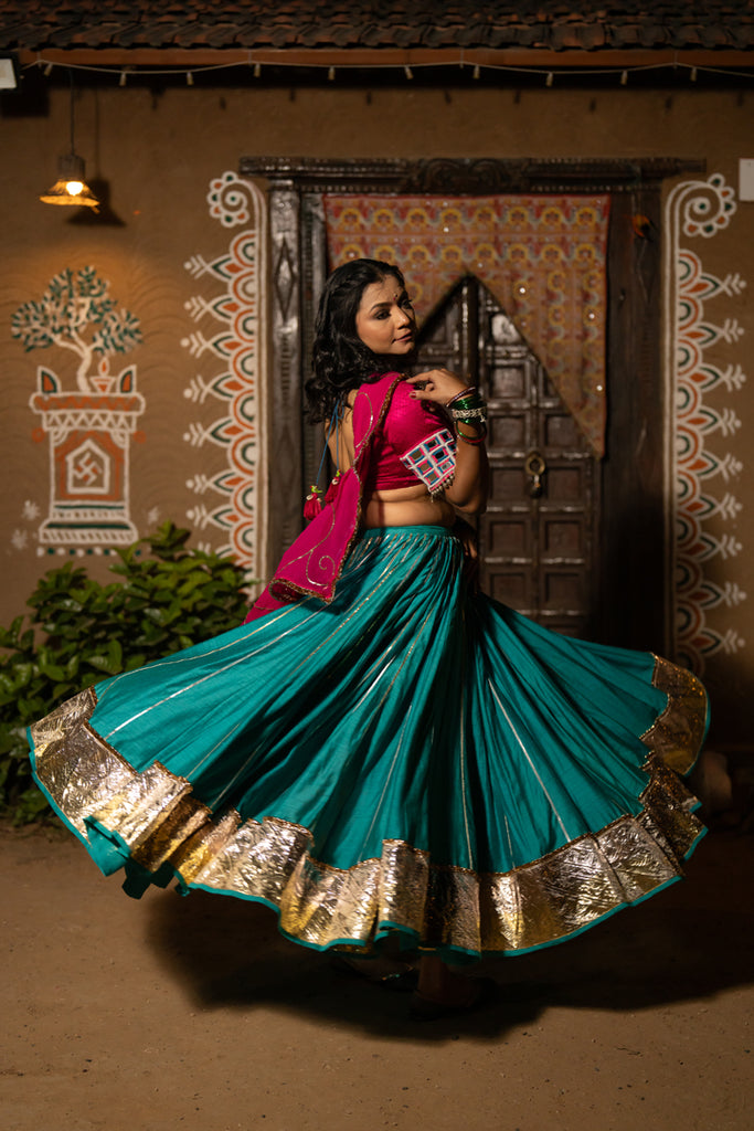 Turquoise Spun Silk Skirt - Anjanase