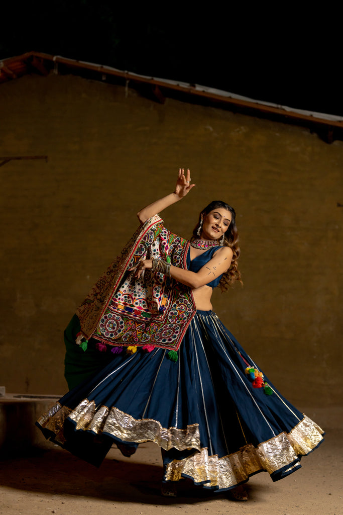 Blue Heavy Patch Lehenga Set - Anjanase