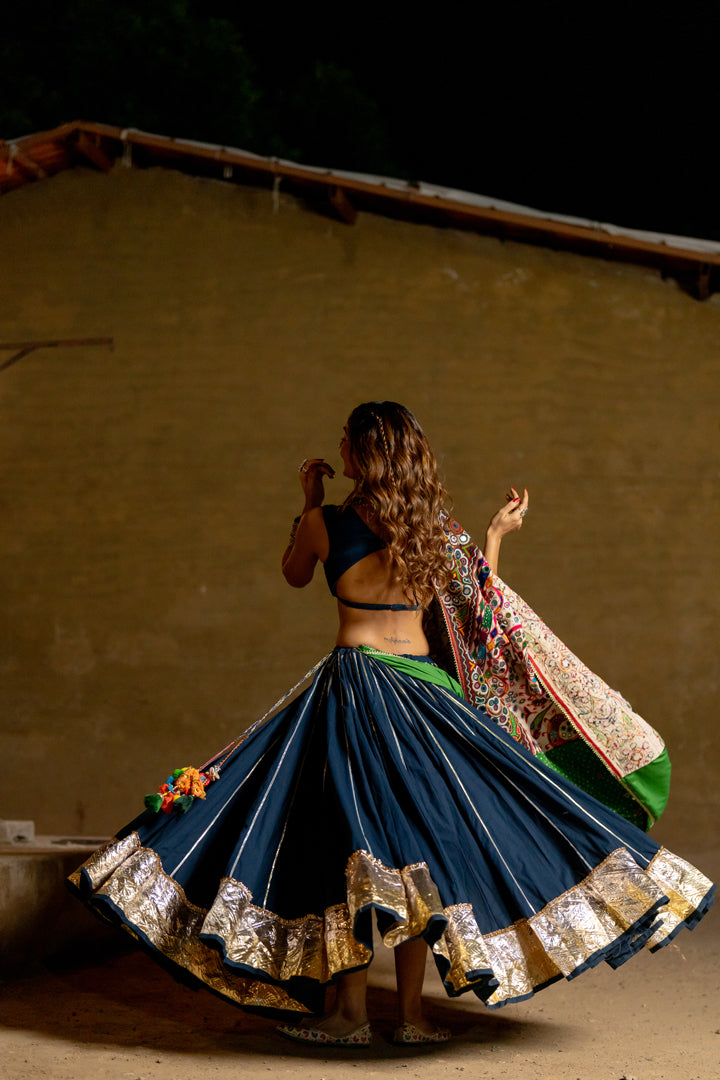 Blue Heavy Patch Lehenga Set - Anjanase