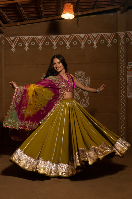 Mustard Green Cotton Skirt - Anjanase