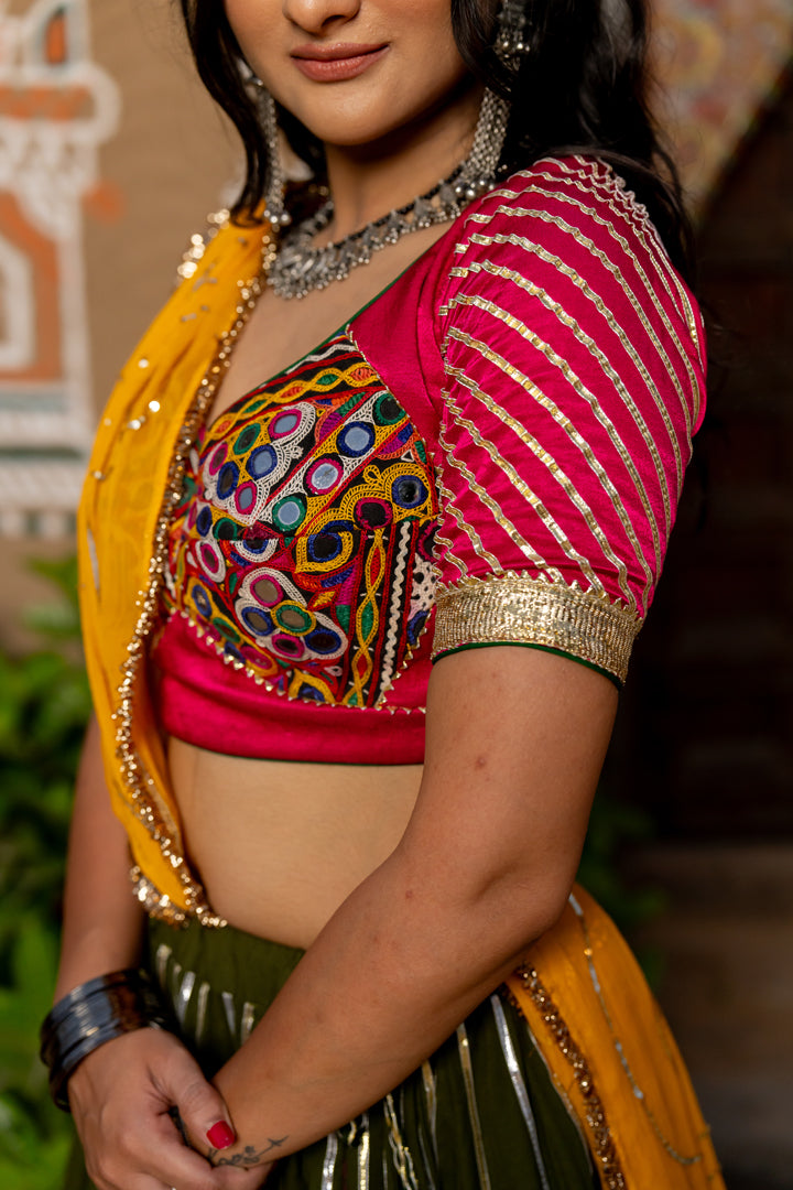 Green Cotton Lehenga Set - Anjanase