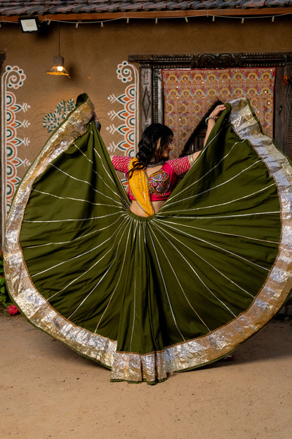 Olive Green Cotton Skirt - Anjanase