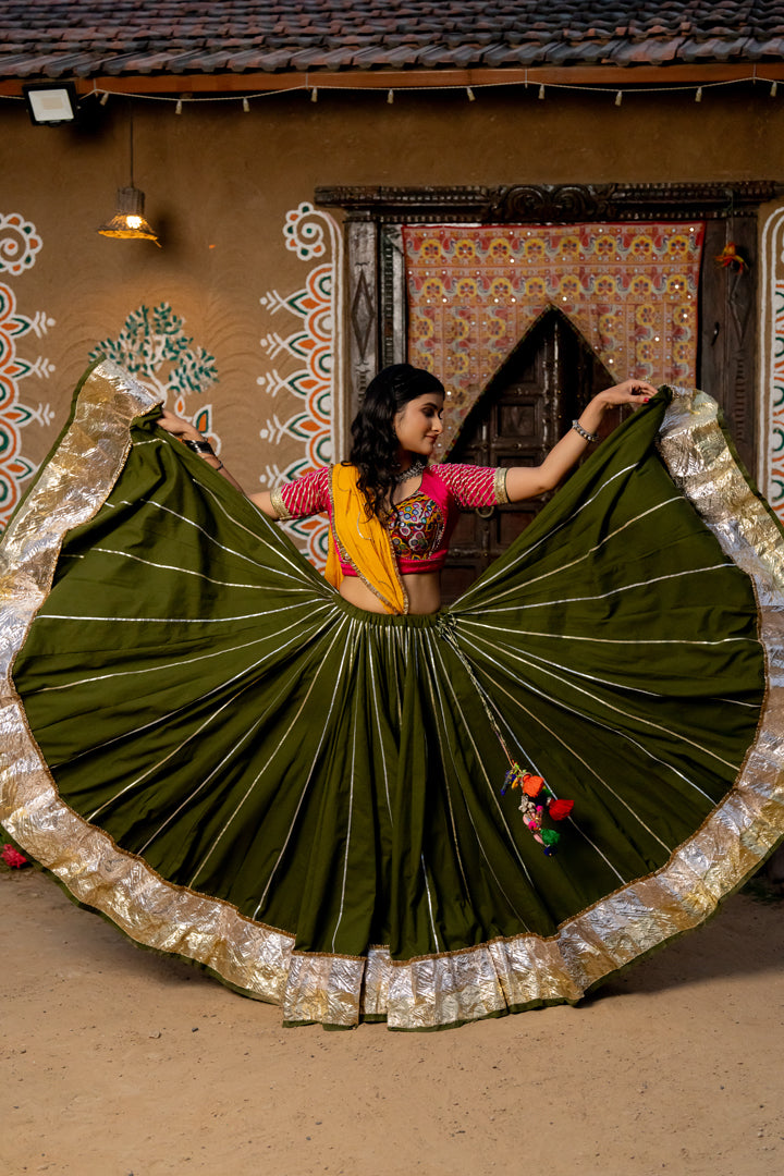 Olive Green Cotton Skirt - Anjanase