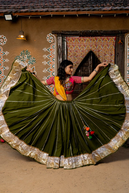 Olive Green Cotton Skirt - Anjanase