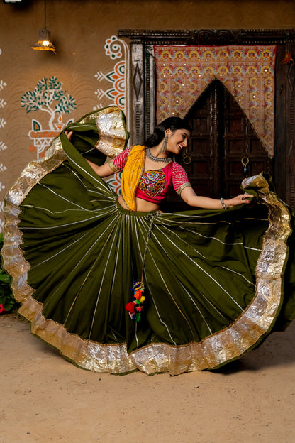 Olive Green Cotton Skirt - Anjanase