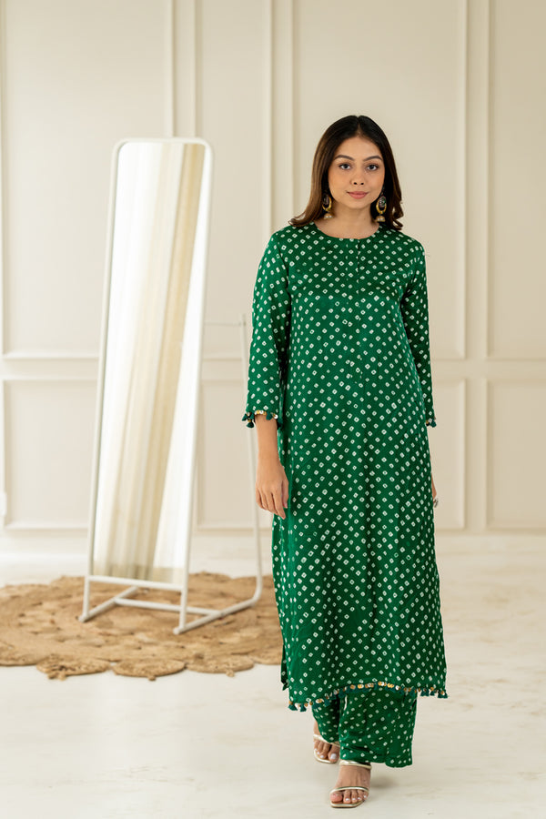 Green Bandhani Coord Set - Anjanase