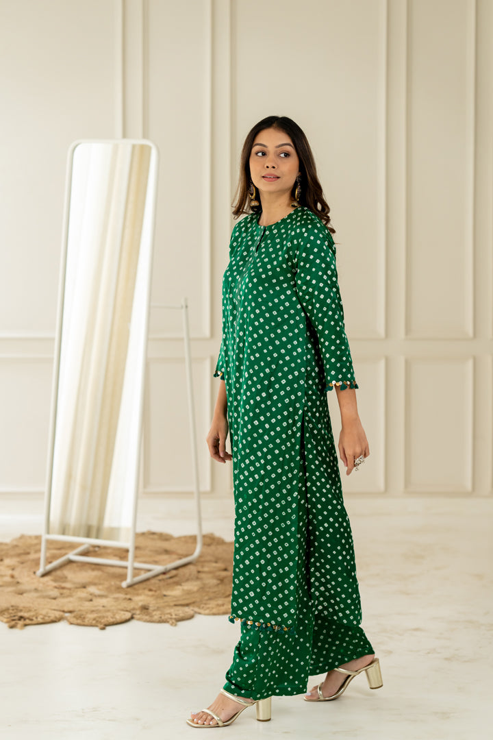 Green Bandhani Coord Set - Anjanase