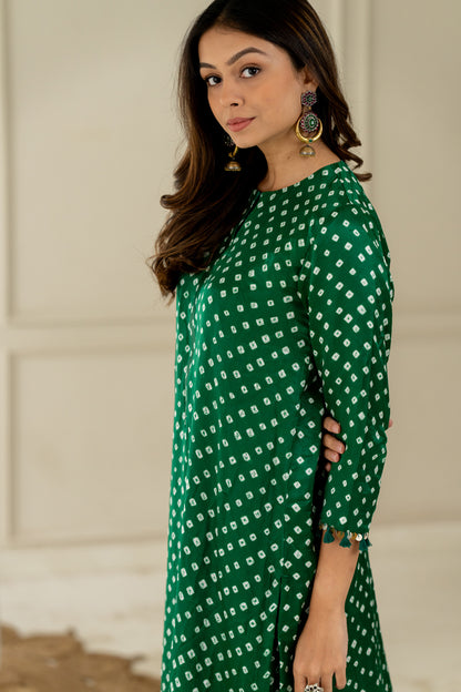 Green Bandhani Coord Set - Anjanase
