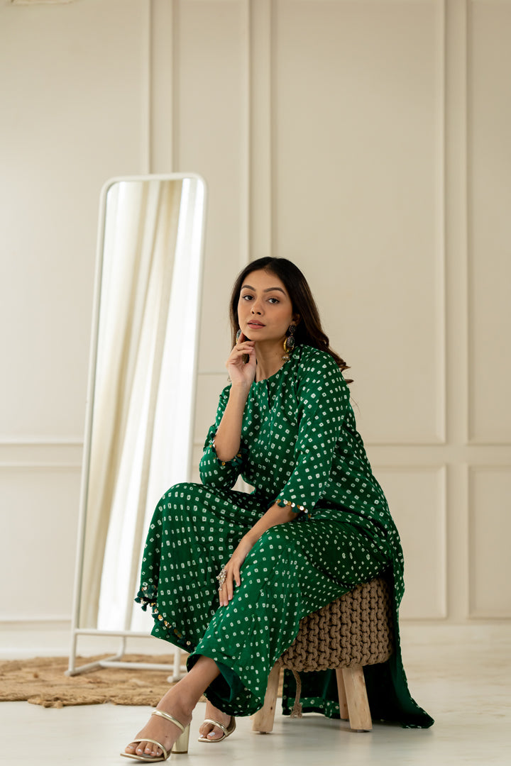 Green Bandhani Coord Set - Anjanase