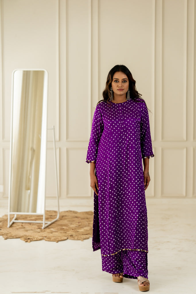 Purple Bandhani Coord Set - Anjanase