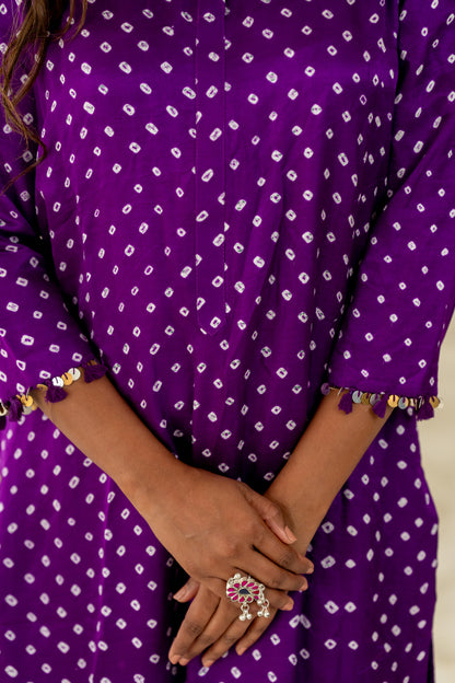 Purple Bandhani Coord Set - Anjanase