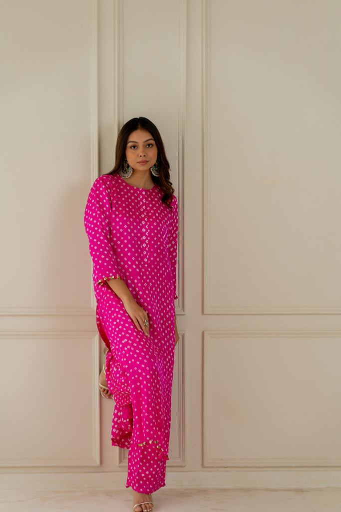 Hot Pink Bandhani Coord Set - Anjanase