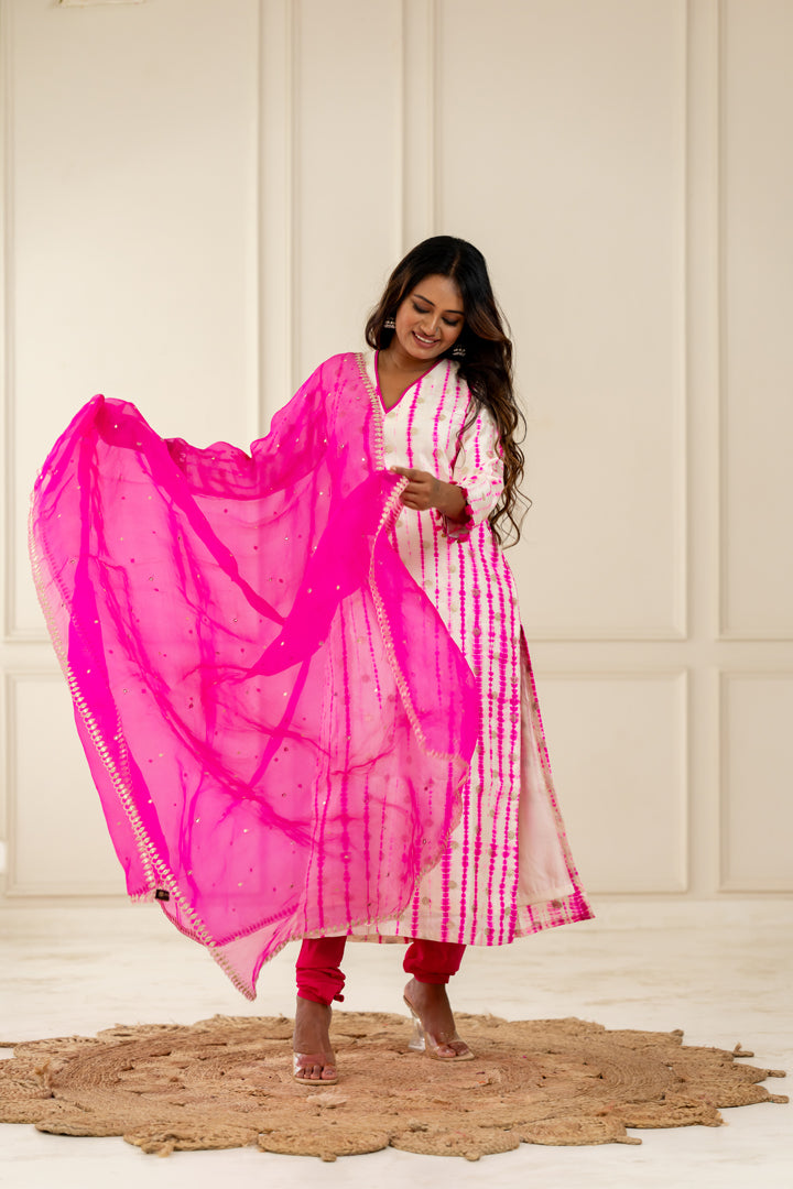 Hot Pink Organza Dupatta - Anjanase