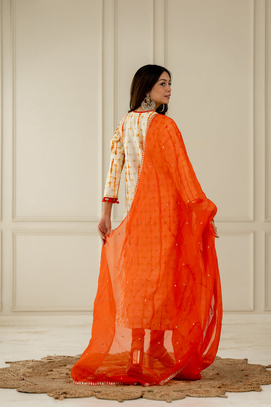 Orange Organza Dupatta - Anjanase