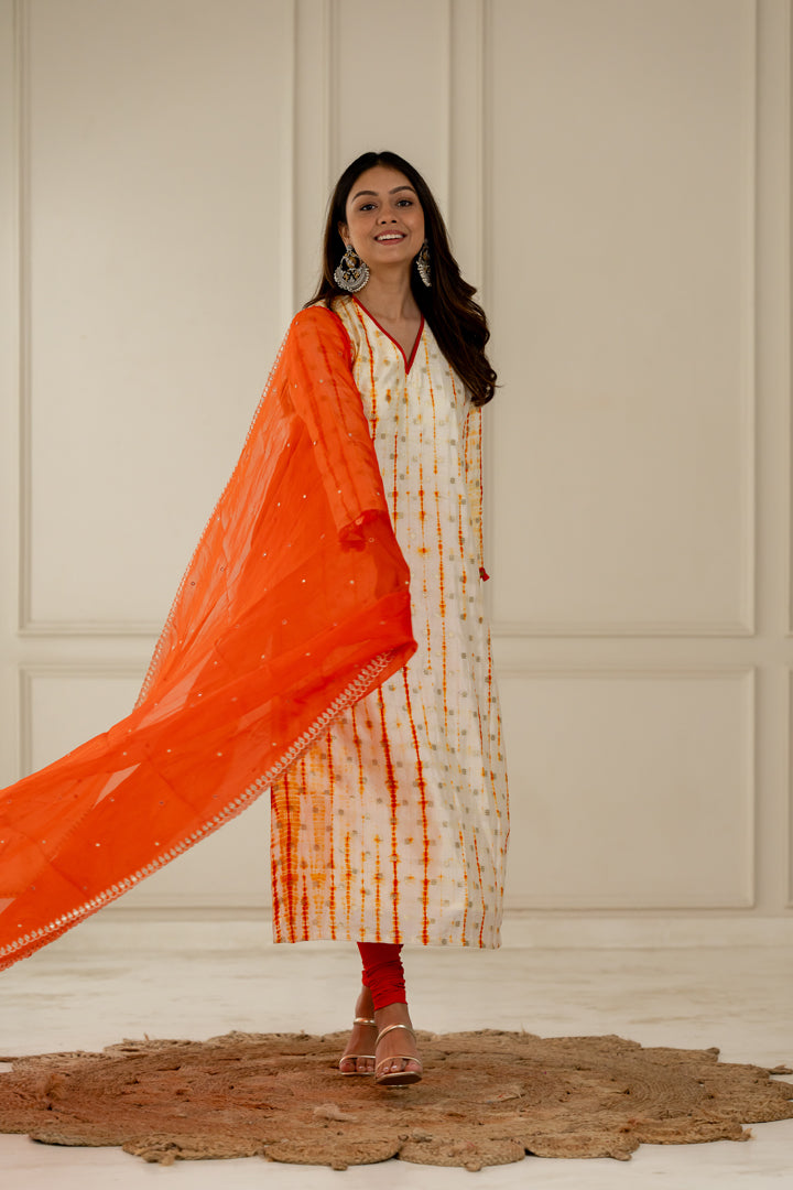Orange Organza Dupatta - Anjanase