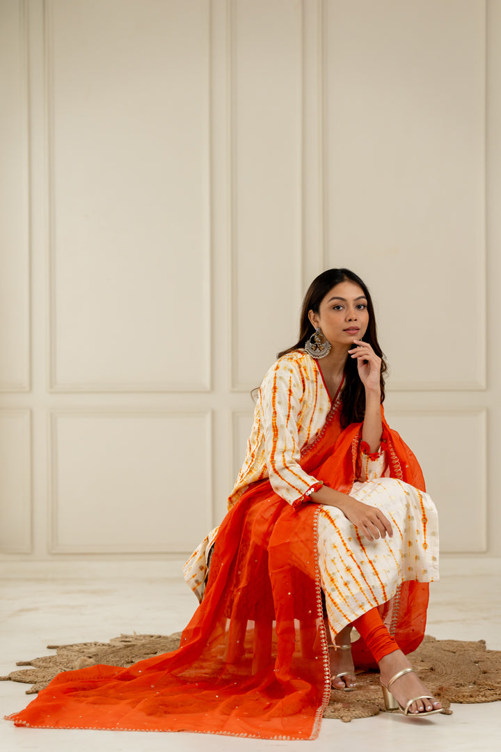 Orange Organza Dupatta - Anjanase