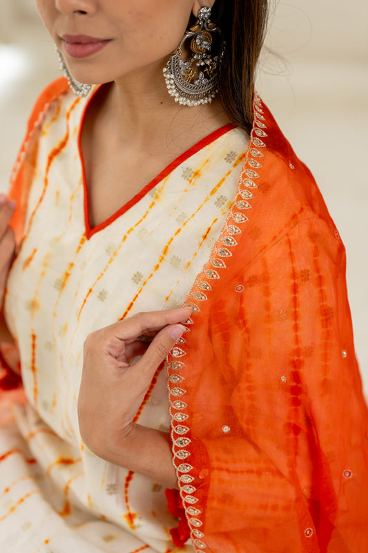 Orange Organza Dupatta - Anjanase
