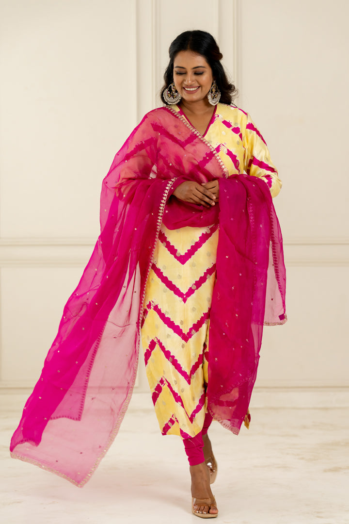 Rani Pink Organza Dupatta - Anjanase