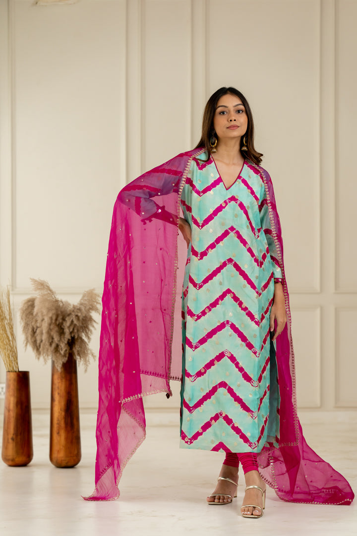 Rani Pink Organza Dupatta - Anjanase