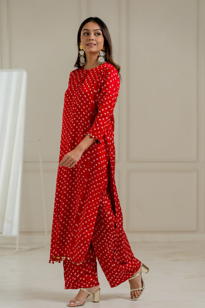 Red Bandhani Coord Set - Anjanase