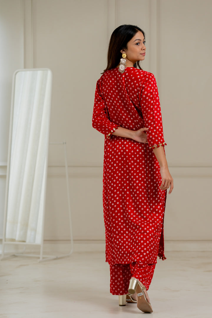 Red Bandhani Coord Set - Anjanase