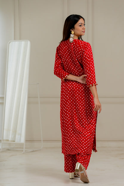 Red Bandhani Coord Set - Anjanase