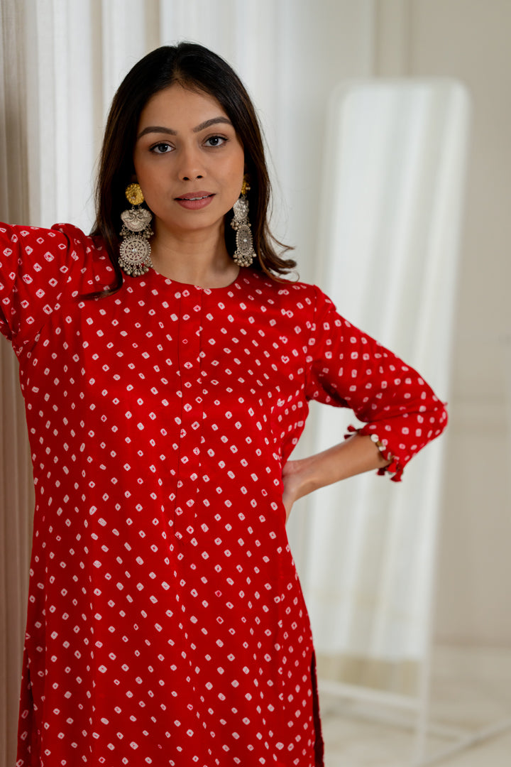 Red Bandhani Coord Set - Anjanase