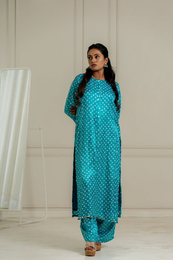 Turquoise Bandhani Coord Set - Anjanase