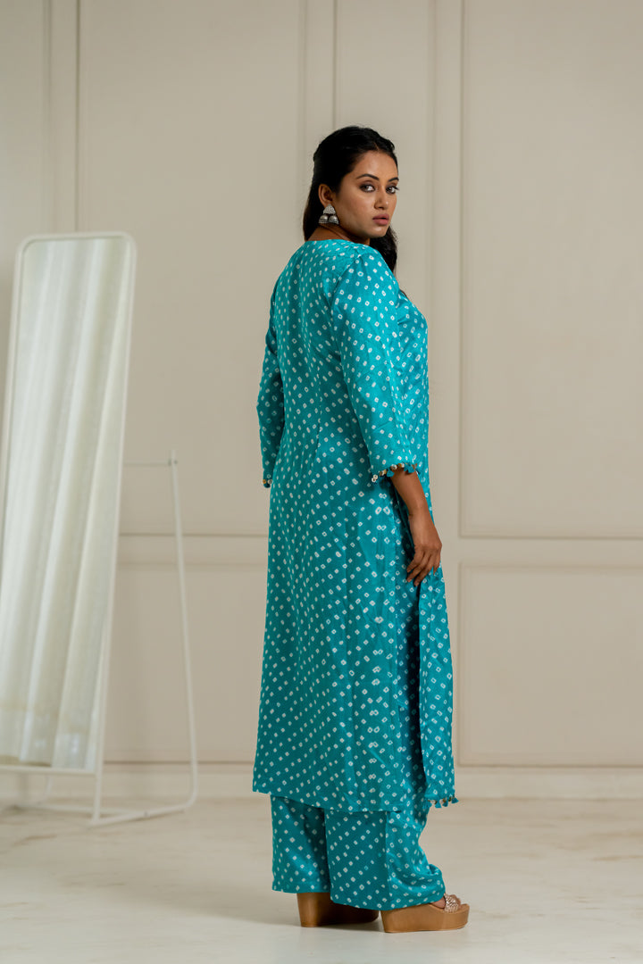 Turquoise Bandhani Coord Set - Anjanase