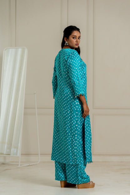 Turquoise Bandhani Coord Set - Anjanase