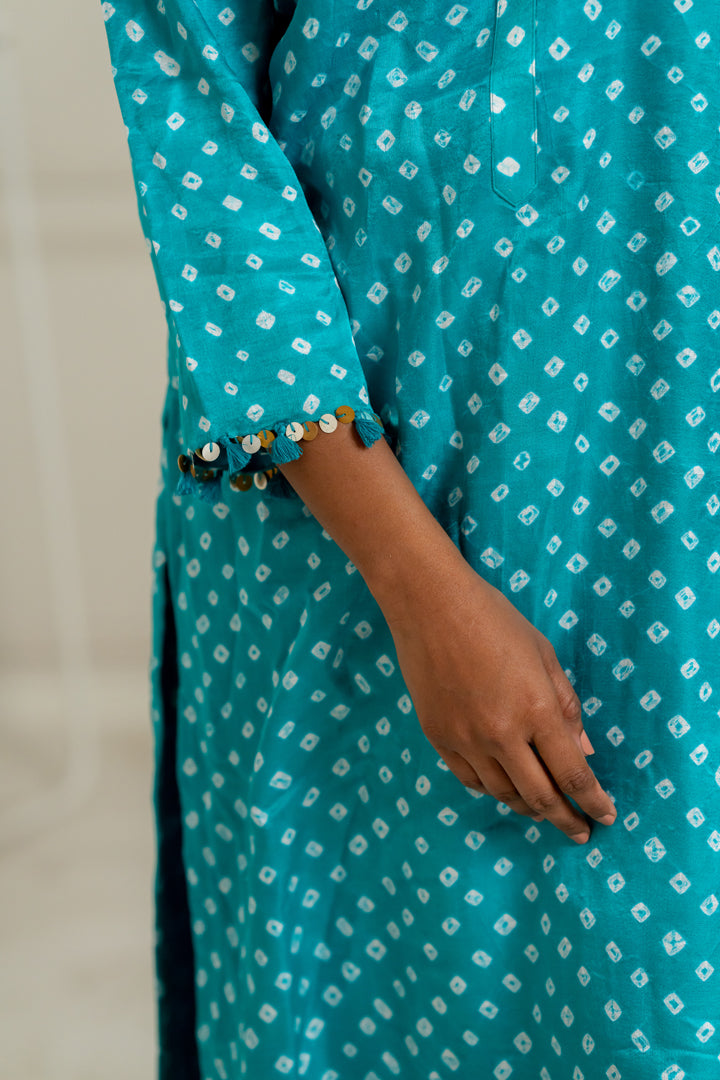 Turquoise Bandhani Coord Set - Anjanase