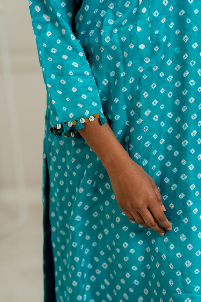 Turquoise Bandhani Coord Set - Anjanase