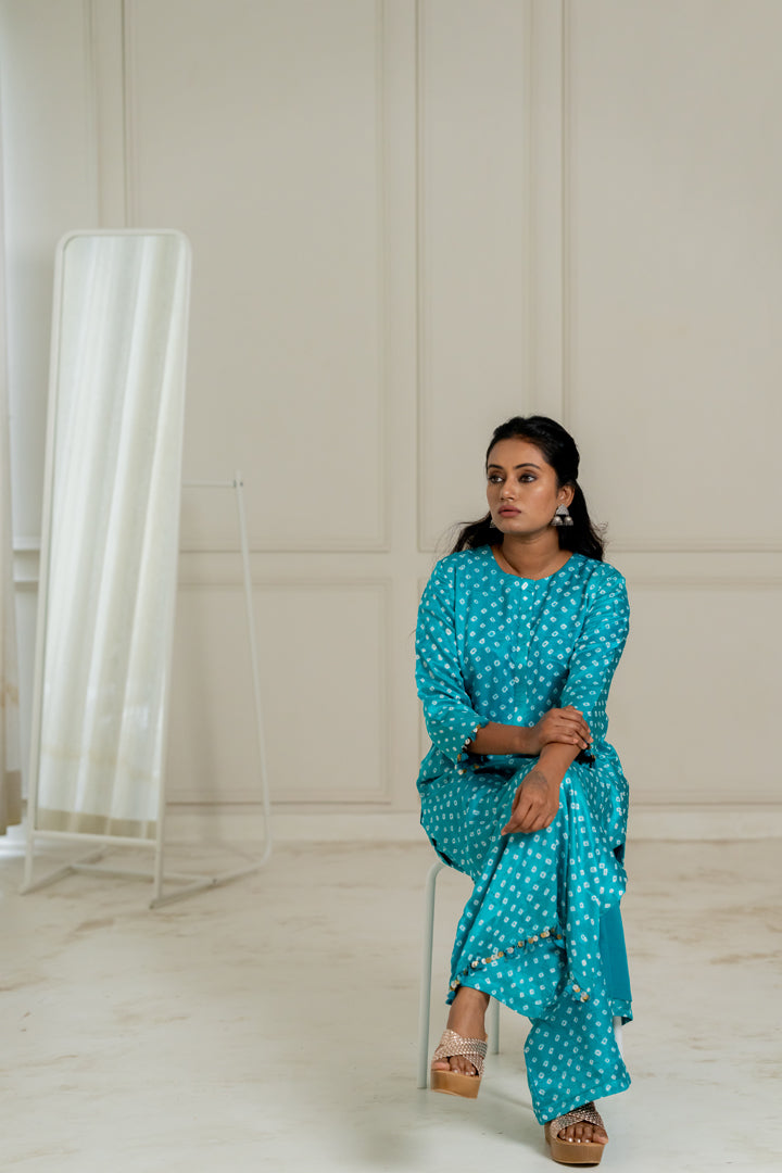 Turquoise Bandhani Coord Set - Anjanase